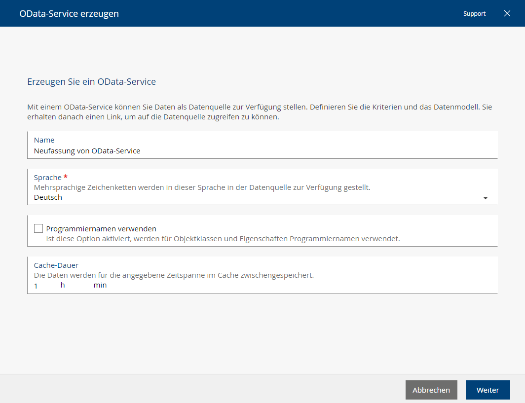 Screenshot OData-Service erzeugen