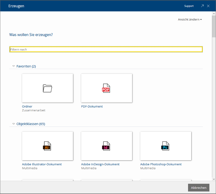 Fabasoft Cloud Erzeugen Dialog