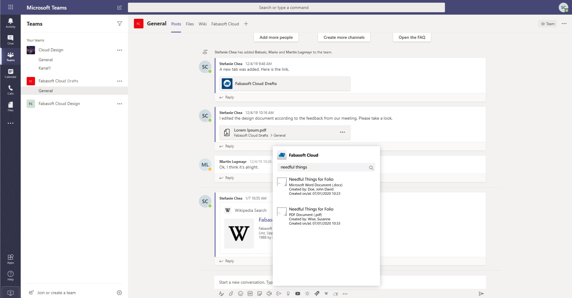 Screenshot Microsoft Teams Integration