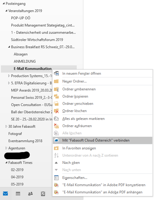Outlook Ordner mit Fabasoft Cloud verbinden