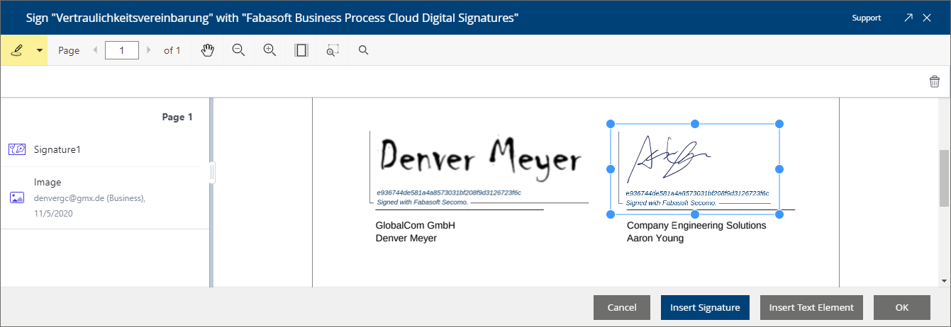 Screenshot digitale Signatur