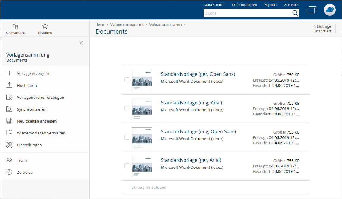 Screenshot Fabasoft Cloud Vorlagensammlungen