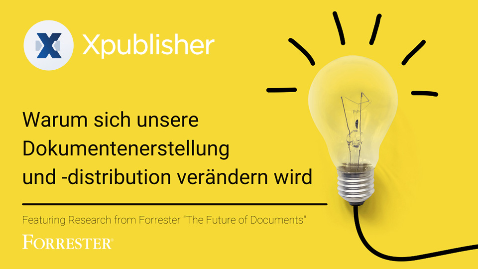 	Glühbirne auf gelben Hintergrund mit Forrester Zitat zur Dokumentenerstellung