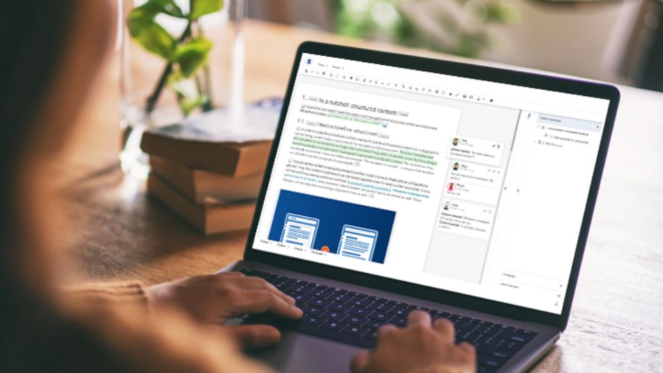 Woman sitting in front of her laptop with Xeditor's intuitive user interface