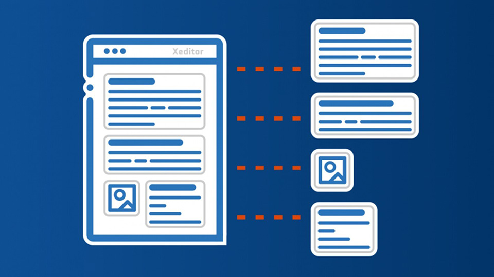 Visualization of a document structured by means of elements such as text sections and images