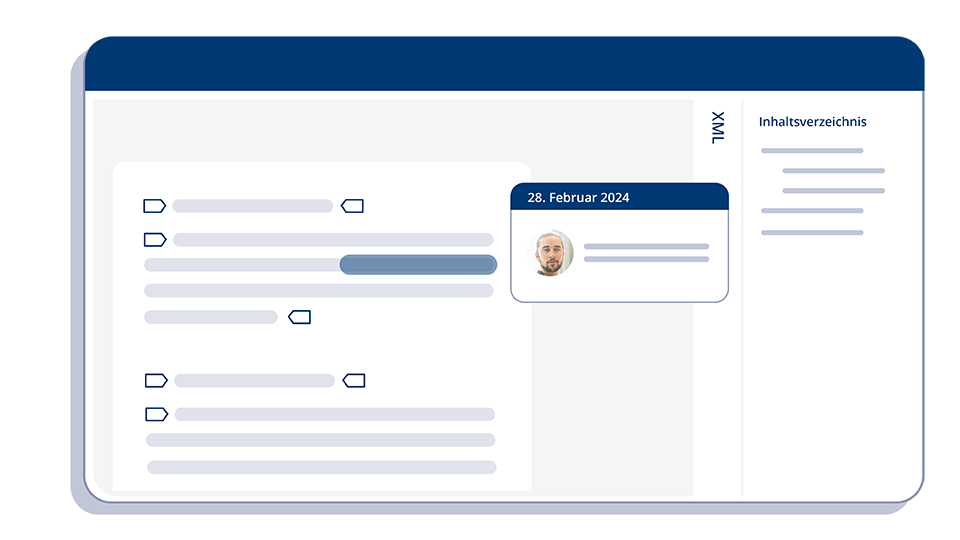 Illustrierte Darstellung eines XML-Editors in einem Redaktionssystem
