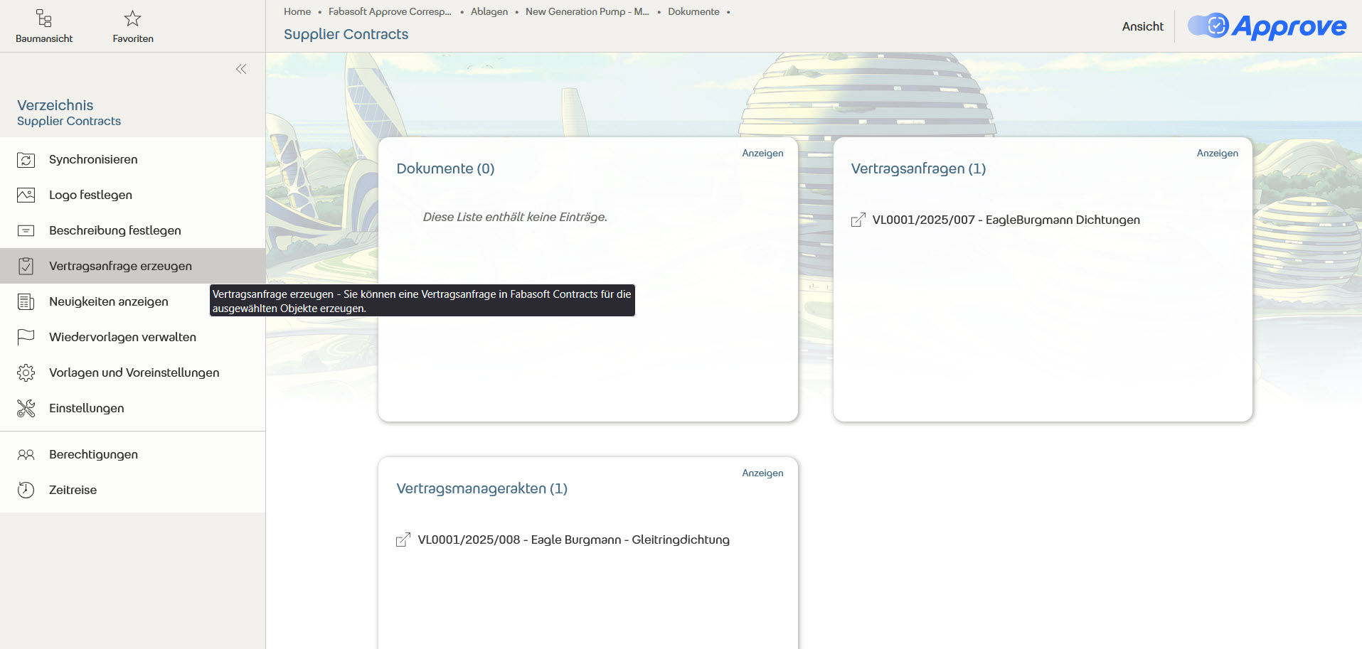 Vertragsanfrage erzeugen im Korrespondenzmanagement