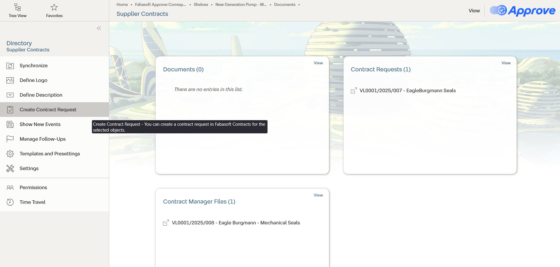 Create contract request in correspondence management