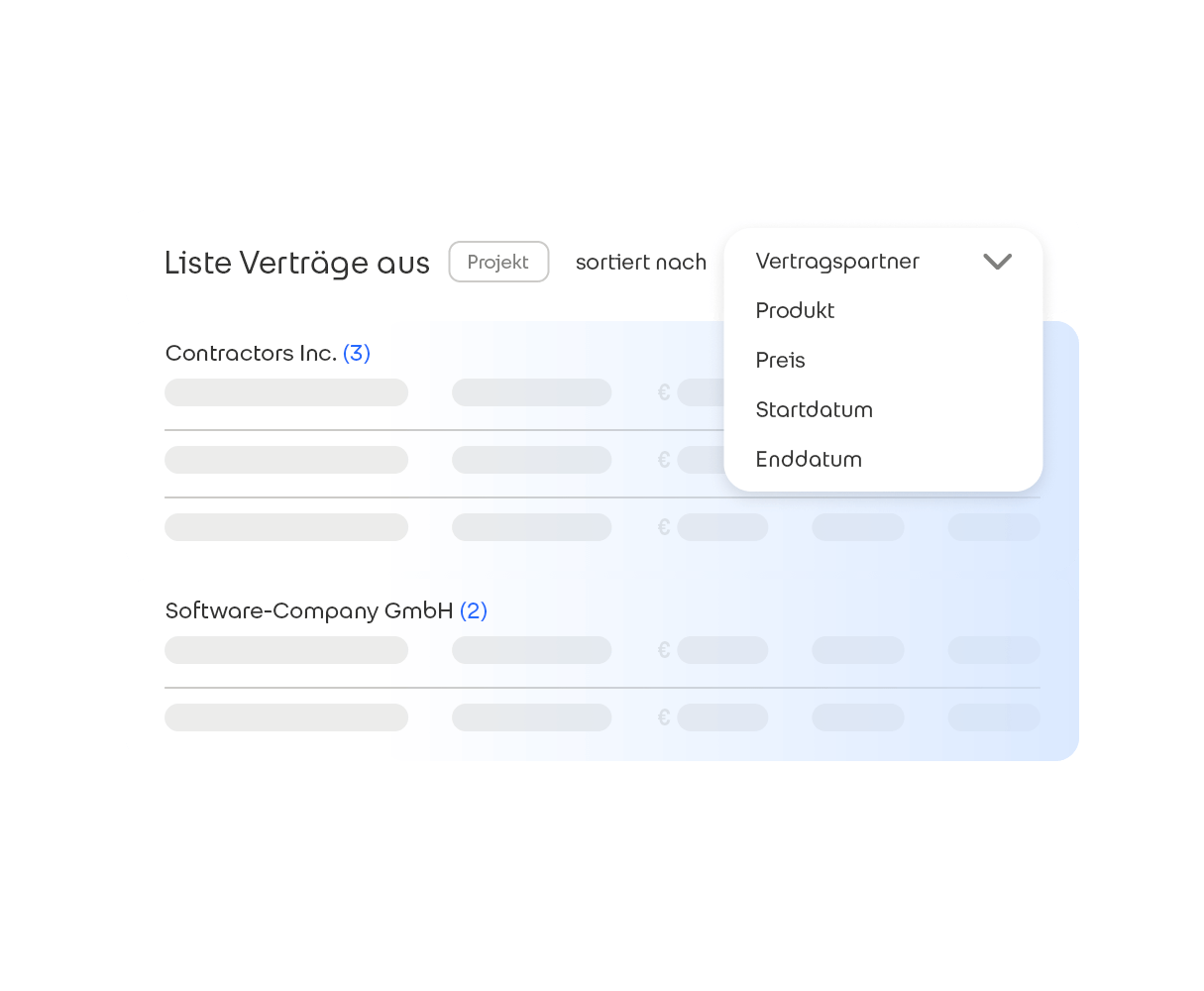Visualisierung Vertragsliste Fabasoft Contracts