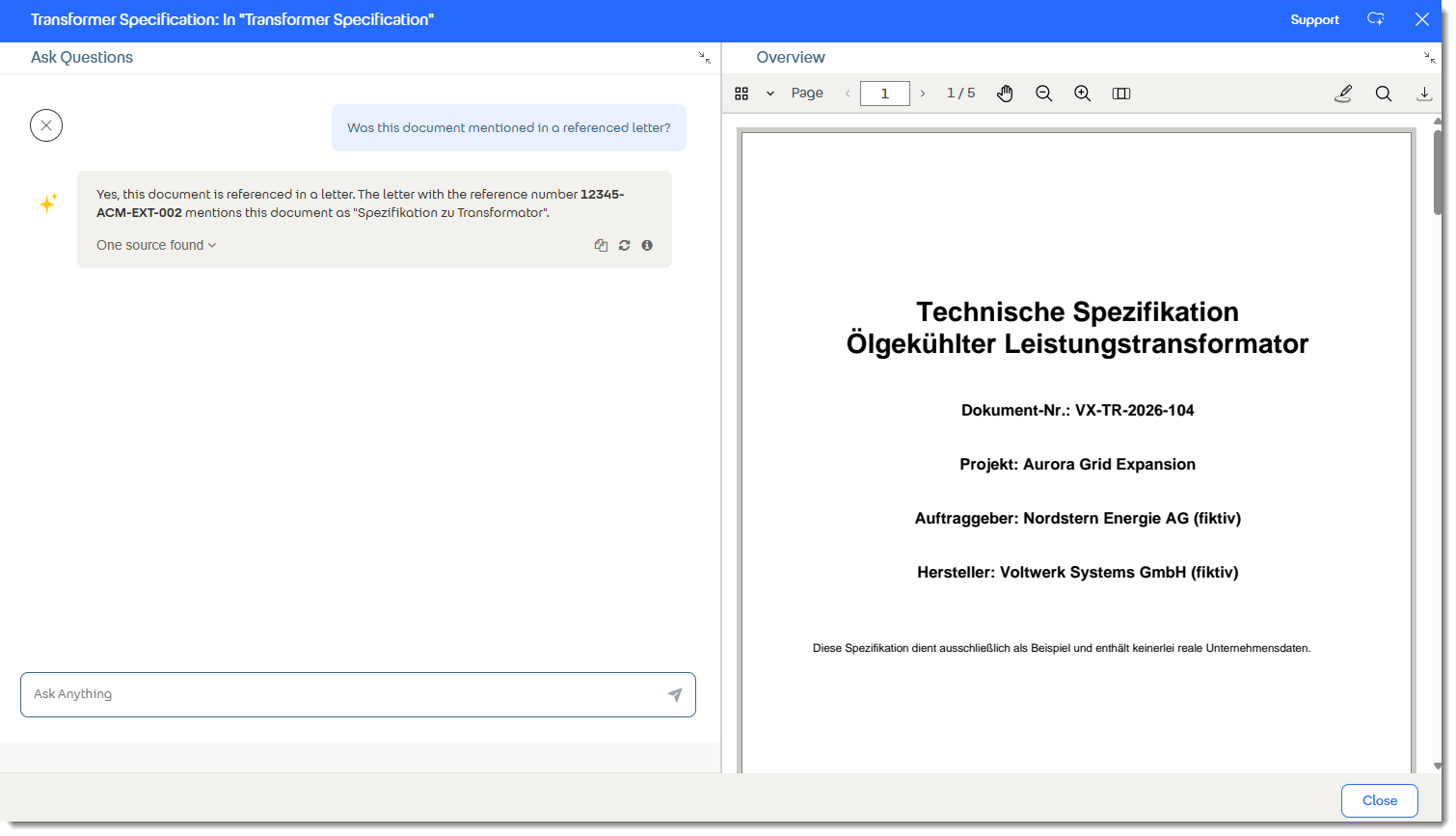 The split view with document preview remains active when chatting with individual documents