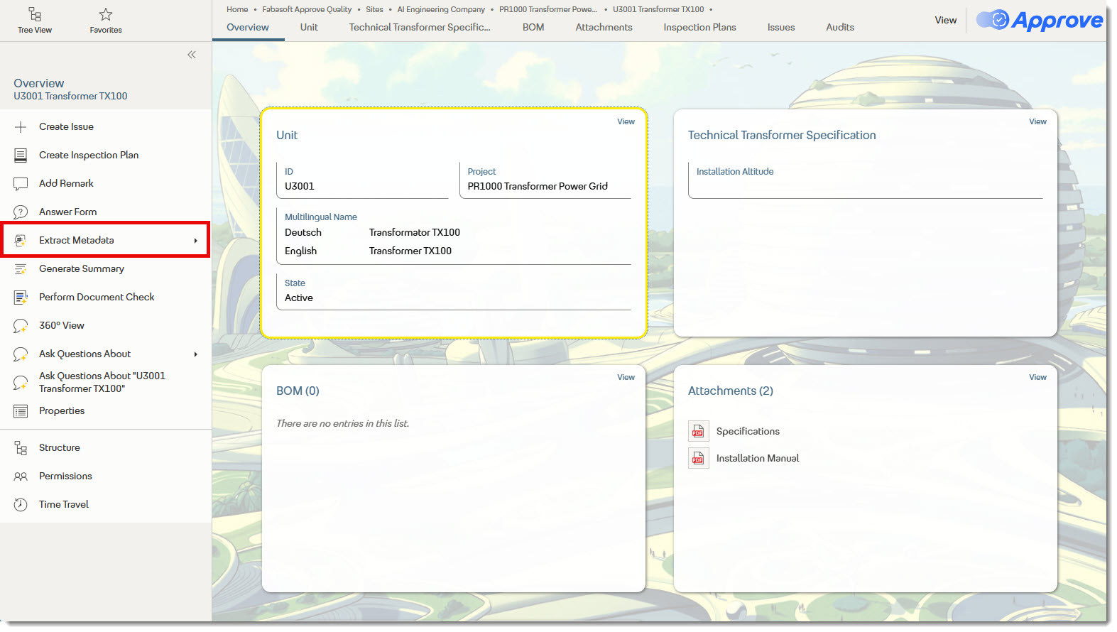 Once a metadata extraction has been approved, it can be selected