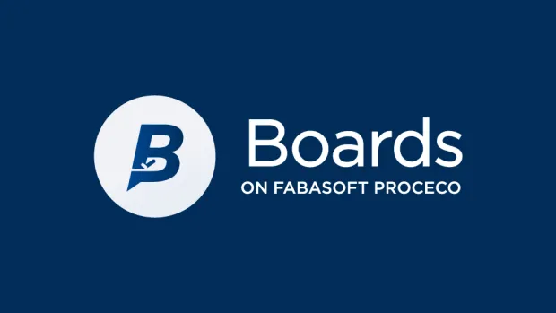 Logo von Boards on Fabasoft PROCECO auf dunklem Hintergrund