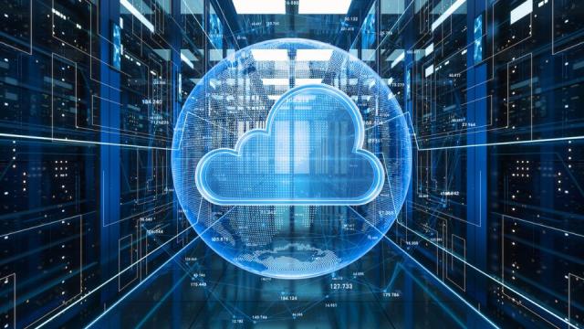 Cloud is visible in the foreground. It is located in a server room
