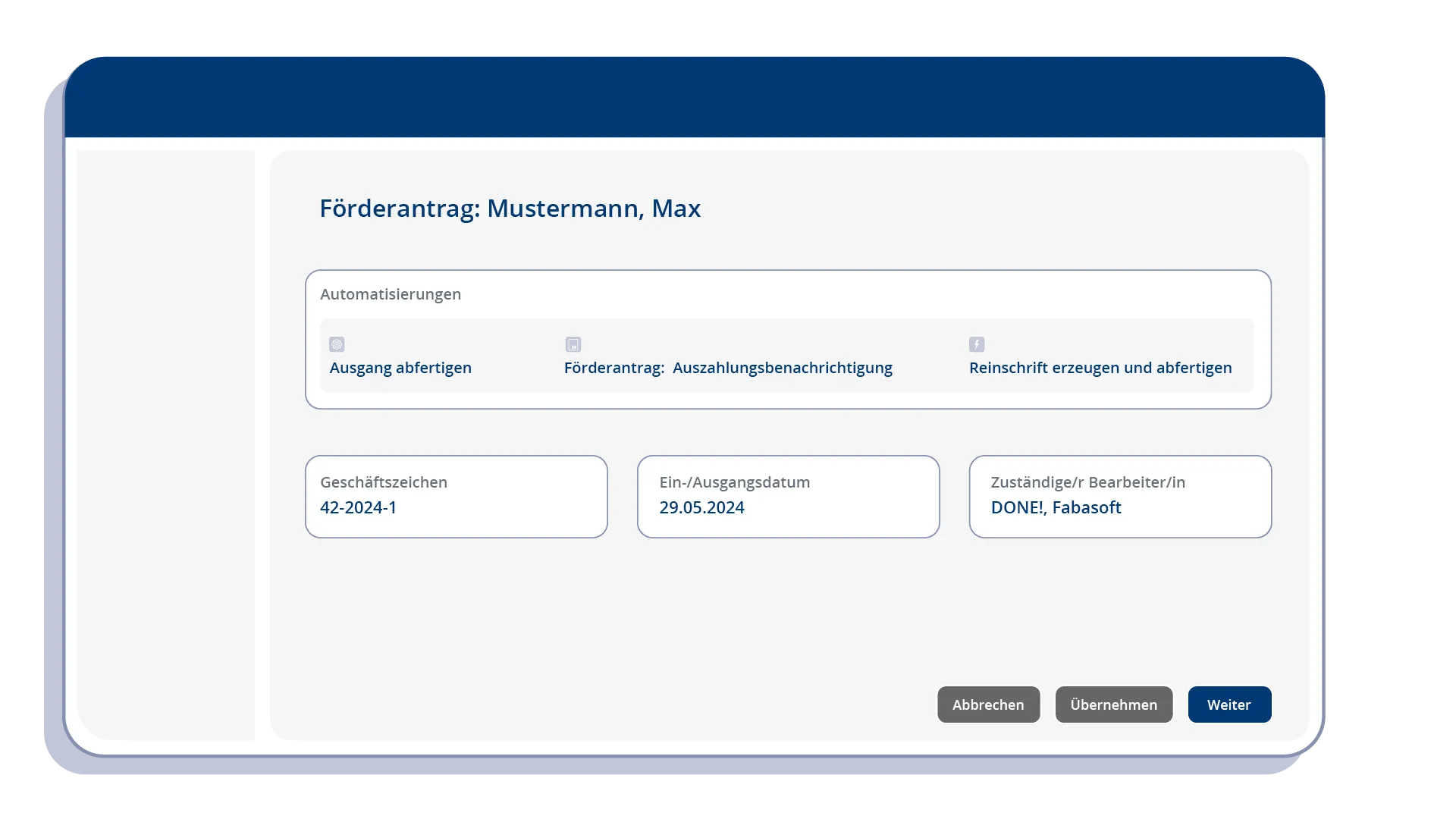 Screenshot mit Prozessvorschlag