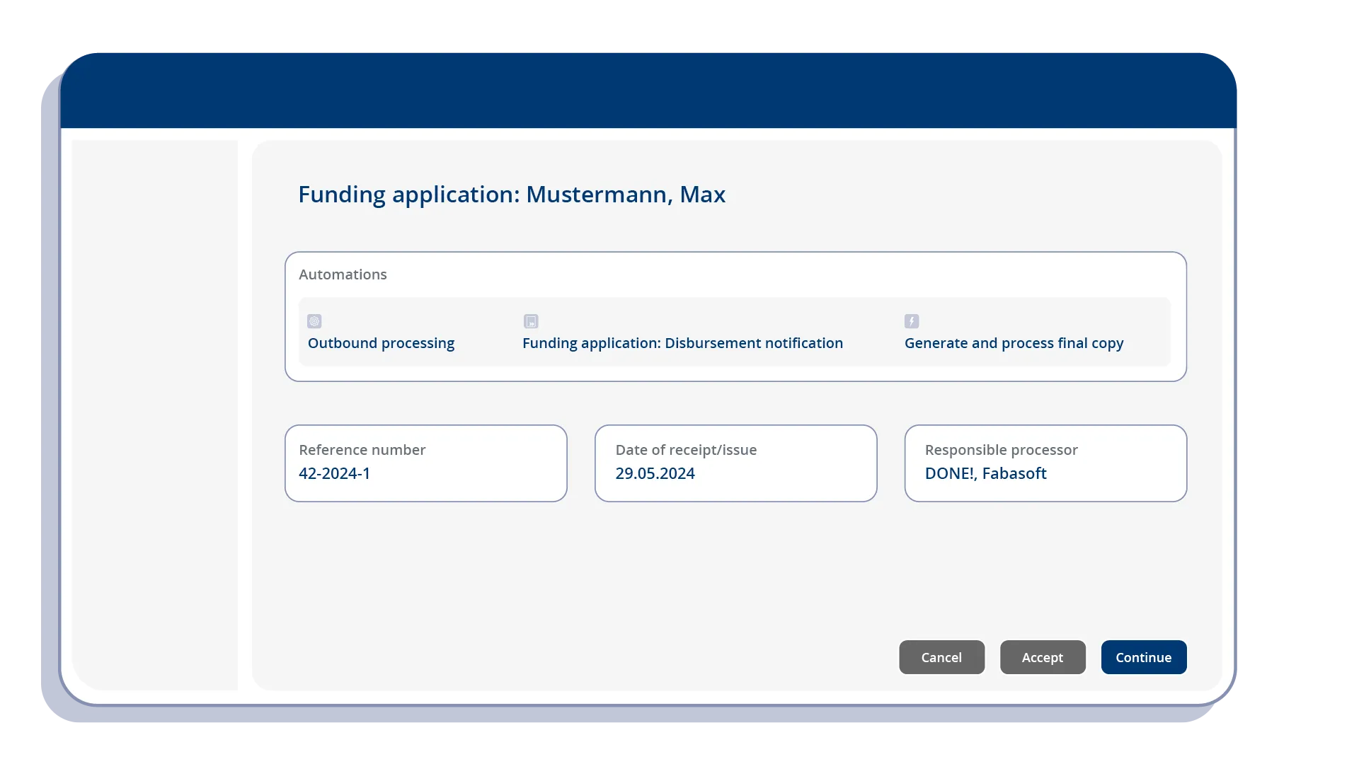 Screenshot with process proposal